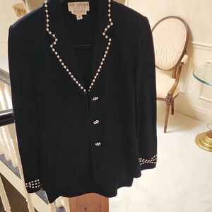 St. John Black Blazer with Pearl Details